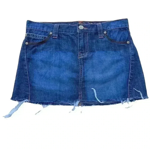 OLD NAVY SPECIAL EDITION DENIM SKIRT•SIZE 4•DARK WASH LEATHER TRIM 5 POCKETS• - Picture 1 of 8